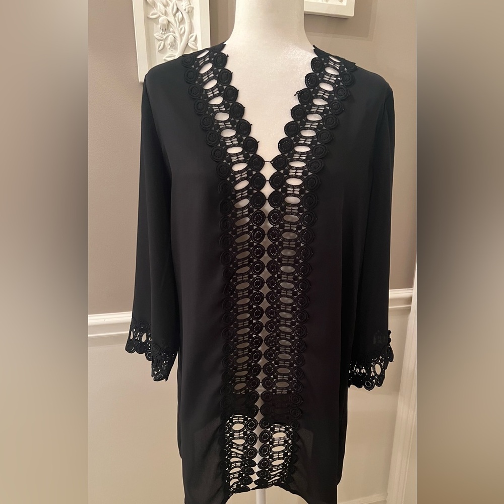 Black Lace Trim Beach Cover Up